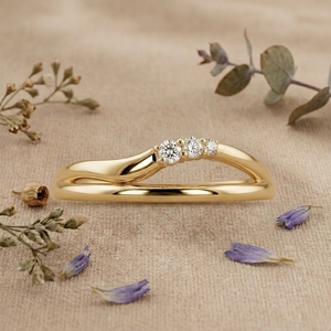 14K 18K Gold Curved Diamond Wedding Band Minimalist Stackable <b>Ring</b> Dainty Contour Engagement Band - Product Image 1