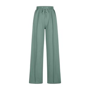 Pantalones de punto de cintura alta para mujer, corte de bota, con cordón, cintura elástica, ajuste holgado informal, largo completo, color liso, primavera, ecológicos - Product Image 3