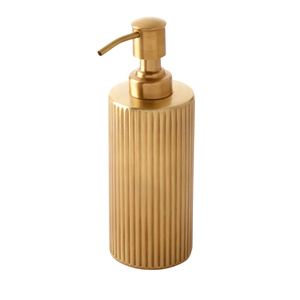 Ribbed Gold <b>Soap</b> Dispenser Antique Brass <b>Soap</b> Pump Metal <b>Refillable</b> <b>Hand</b> Wash Bottle for Modern Hotel Home Bathroom Set - Product Image 1