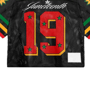 เสื้อฟุตบอลตาข่ายสีดำ BRANDNAME หมายเลข 19 แขนสั้น พิมพ์ลายด้านหน้าแบบ Sublimated ระบายอากาศได้ดี ผลิตจากโพลีเอสเตอร์ สำหรับผู้ใหญ่ ทุกเพศ ทุกวัย เหมาะสำหรับทีม - Product Image 5