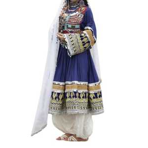 Vestido largo bordado afgano para mujer, de manga larga, cuello alto, estilo bohemio, línea A, con patrón de trabajo manual en colores contrastantes - Product Image 1