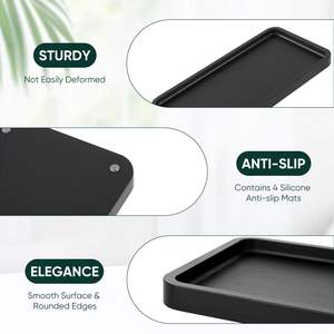 Ensemble de plateaux de service en bambou de 10 pouces, antidérapants, rectangulaires, organisateurs, noirs, pour la cuisine, la salle de bain - Plateaux de rangement décoratifs - Product Image 5