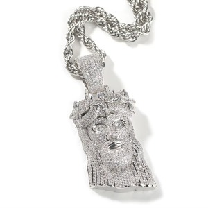 Collier Hip Hop avec pendentif visage de Jésus en moissanite, plaqué rhodium, certifié GRA, style Christian Iced Out - Product Image 3