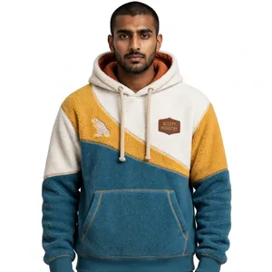 Sudadera con capucha de forro polar para hombre con bloques de color, logo bordado y bolsillo, ropa casual de otoño - Product Image 2