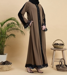 Nouvelle Robe Abaya Modeste Style 2026, Vêtement Islamique Ouvert sur le Devant, Longue Robe pour Femmes Musulmanes, Polyester, Col en V Floral, Look Élégant - Product Image 5