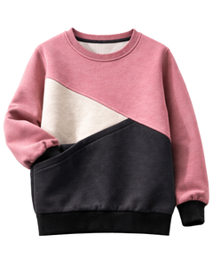 Sudadera Oversize Casual de Cuello Redondo para Mujer, Color Block Rosa Polvoriento y Negro, Estilo Urbano Personalizado, Ideal para Invierno - Product Image 1