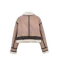 Blouson Bomber en Cuir Tissé Respirant avec Bordure en Fourrure et Fermeture Éclair, Court, Hiver, pour Femme, Vente en Gros