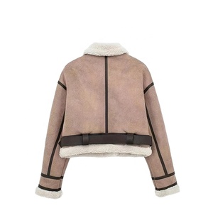 Wholesale Top Quality Shearling Bomber <b>Jacket</b> With Fur Trim Zipper Closure Short Winter Women's <b>Leather</b> <b>Jacket</b> - Product Image 2