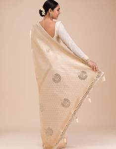 Sari de Seda Dorada con Pedrería Tradicional para Mujer KV, Reversible, de Secado Rápido, Antiarrugas, Blusa Sin Costuras, para Fiestas de Otoño, K V - Product Image 6
