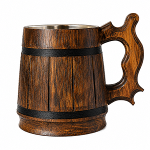 Jarra de Cerveza de Madera Vintage, Jarra de Madera Natural con Asa, Venta al por Mayor, Logotipo Personalizable, Jarra de Cerveza para Bar, Fiesta y Restaurante - Product Image 5