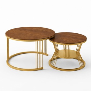 Mesa de Centro Moderna de Lujo en Madera Contrachapada con Superficie de Aspecto Mármol y Base de Listones Metálicos Dorados, Mesa de Centro Contemporánea para Sala de Estar - Product Image 2