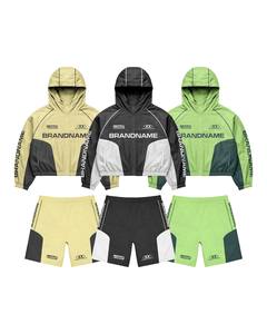 Multi Color Hooded Windbreaker Jacket Shorts Set | Oversized <b>Zip</b> Jacket & Shorts | Streetwear Matching Set OEM Private - Product Image 1