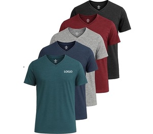 T-shirt pour homme 100% coton, col en V, manches courtes, tricoté, respirant, séchage rapide, logo personnalisé, vêtements décontractés, haute qualité - Product Image 5