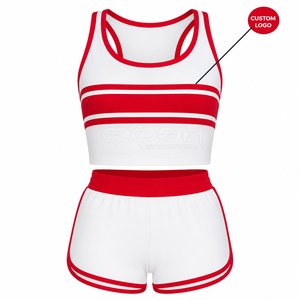 Ensemble sportif 2 pièces rayé rouge et blanc Cosh International Sorority Sisterhood, haut court sans manches et short en tricot, style sportif printemps - Product Image 5