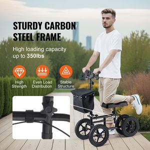 Patinete de rodilla plegable de acero al carbono con ruedas todoterreno de 12 pulgadas, manillar ajustable y almohadilla para la rodilla, para personas con discapacidad - Product Image 3