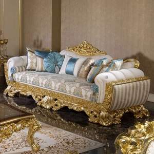 Juego de Sofá Cama Plaza Luxury Classic Royal, de Madera de Caoba Tallada en Color Crema Dorado, con Relleno de Esponja, Diseño Transicional, Muebles para Sala de Estar - Product Image 4