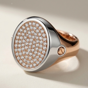Bague classique RaaMaa bicolore blanc et or rose avec diamant de laboratoire taille émeraude pavé pour homme - Product Image 1