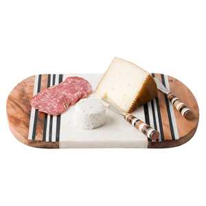 Planche à découper en bois d'acacia faite à la main, ronde, avec poignée, grain naturel, pour la cuisine - Product Image 5