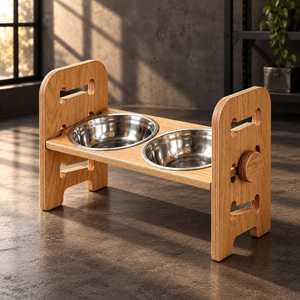 Gamelle double portable de qualité supérieure pour animaux de compagnie, boîte à nourriture en bois pour chiens et chats, accessoire pour animaux, gamelles et distributeurs de nourriture - Product Image 4