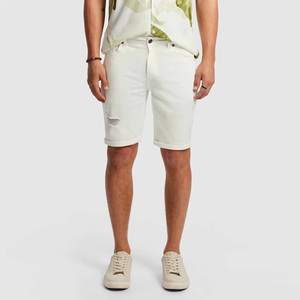 Pantalones Cortos Bermuda de Algodón Blancos para Hombre, Estilo Casual, Desgastados, con Botones, Cintura Media, Tejido de Algodón - Product Image 4