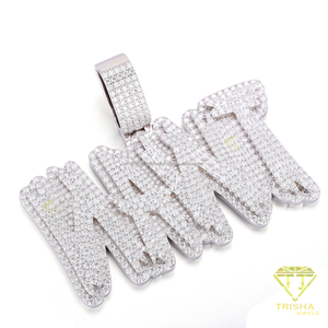 Colgante con inicial de diamante cultivado en laboratorio, con detalles de piedras brillantes y cadena de cuerda, joyería hip hop para venta al por mayor. - Product Image 3