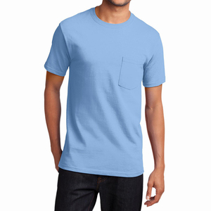 Men's Light Blue Cotton <b>T</b>-<b>Shirt</b> Short Sleeve O-Neck <b>Pocket</b> Casual Wear <b>T</b> <b>Shirt</b> Regular Fit <b>T</b> <b>Shirt</b> Solid Color Jersey Knit - Product Image 2