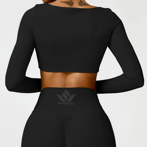Conjunto de Yoga de 2 Piezas para Mujer, Top Corto con Cuello Cuadrado, Leggings de Cintura Media, Largos, a Rayas, Transpirables, de Spandex y Poliéster - Product Image 4