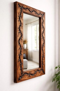 Urban Glow Resin Wooden Wall Mirror Stylish Designer Frame for Living Room Bedroom and Hallway Decoration - Product Image 2