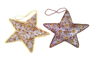 เครื่องประดับตกแต่งต้นคริสต์มาสรูปดาว งานปักดิ้นทองคุณภาพดีที่สุดจากอินเดีย ประดับด้วยกลิตเตอร์สีทอง สำหรับแขวนในช่วงเทศกาล - Product Image 3