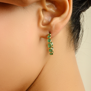 Stunning Classic Design Bezel Set <b>Emerald</b> Trendy C Shape Hoop <b>Earrings</b> Factory Directly Sale K18 Solid Yellow <b>Gold</b> Bulk Jewelry - Product Image 2