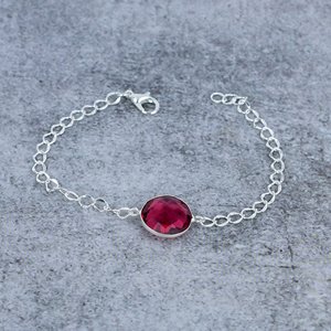 <b>Red</b> Garnet Round Shape Gemstone Bezel Setting 925 Sterling Silver Plated Bangles for Wedding Party Daily Wear Women - Product Image 4