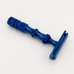 Plasma Blue Titanium Stainless Steel 3 Piece Double Edge Safety Razor for Men <b>Shaving</b> <b>Kit</b> - Product Image 3
