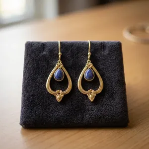 Pendientes de Lapislázuli Hechos a Mano con Engaste de Latón |   Joyería Bohemia |   Suministro del Fabricante - Product Image 1