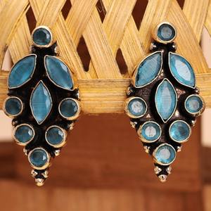 Pendientes de tuerca con ajuste de bisel de concha chapada en plata antigua de latón hechos a mano, joyería de fiesta étnica Vintage para mujer - Product Image 1