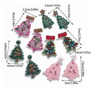 Pendientes colgantes de árbol de Navidad con cuentas de cristal y bordados hechos a mano de primera calidad para fiestas de Nochebuena, regalos y aros de oreja modernos. - Product Image 5