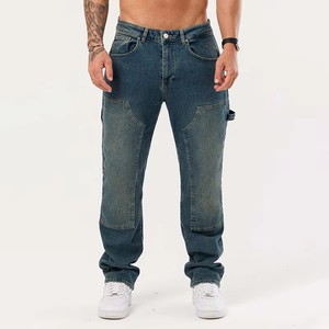 Nouvelle Arrivée Pantalon Homme Double Genou Personnalisé Bleu Pierre Délavé Jean Carpenter Ample en Denim Vente en Gros - Product Image 2