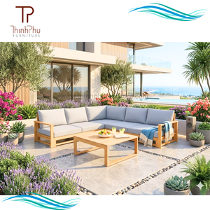 EDEN Ensemble de canapés de jardin contemporains en bois d'acacia, 6 pièces, écologiques, avec coussins imperméables, pliables, pour hôtels et villas - Product Image 1