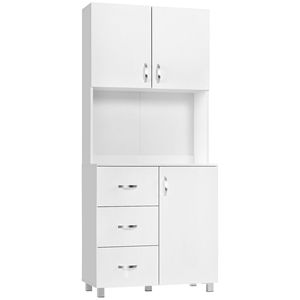Mobile dispensa da cucina autoportante a 2 ante con 3 cassetti, ripiano aperto e ripiani regolabili per organizzazione e stoccaggio - Product Image 1