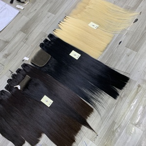 Extensiones de Cabello Natural Liso de Alta Calidad, Color Negro, con Trama, Rubio 613, Paquetes de Cabello Vietnamita Virgen, Cierre y Frontal Suizo HD - Product Image 4