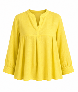 Haut d'été bohème jaune vif pour femmes |   Lin/coton respirant de qualité supérieure, design plissé élégant, service ODM, confortable et chic - Product Image 4