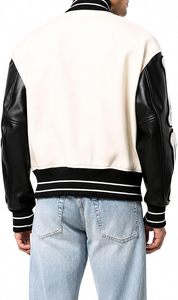 Varsity <b>Jacket</b> for <b>Men</b> – Black and <b>White</b> Wool Letterman <b>Jacket</b> with Leather Sleeves - Product Image 3