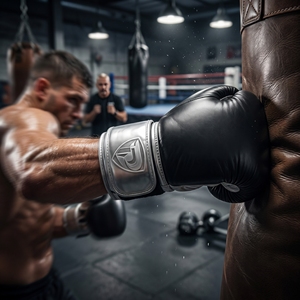 Dumela International Black <b>Silver</b> Leather Portable Boxing <b>Gloves</b> Vertical Style Professional Training Gear Logo Design - Product Image 6