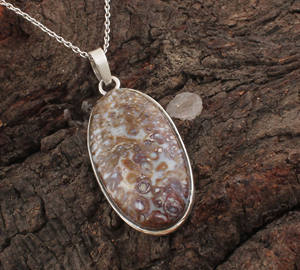 Collier unisexe en argent sterling 925 plaqué platine avec pierre précieuse de jaspe naturel de couleur terre vintage, fait à la main, cadeau - Product Image 4