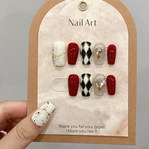 Gros rose <span class=keywords><strong>petit</strong></span> monstre yeux de chat mignon art artificiel peint à la main arc tridimensionnel couverture complète faux ongles - Product Image 4