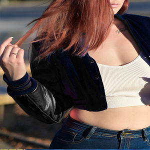 Veste courte universitaire pour femme, bleu marine, style Letterman, manteau bomber, manches en similicuir, vêtement d'extérieur décontracté, mode féminine - Product Image 2