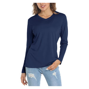 Nueva Camiseta de Franela Ecológica Antiarrugas con Cuello en V y Mangas Largas, Estampado por Transferencia Térmica, Estilo Europeo, Color Sólido, Casual de Otoño - Product Image 1