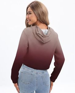 Sweat-shirt court tendance pour femmes avec cordon de serrage, style décontracté ombré pour l'automne - Product Image 2
