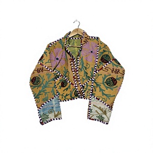 Handmade Reversible Cotton <b>Kantha</b> <b>Jacket</b> Floral Embroidery Wrap Tie V-neck Lightweight for Women's Bohemian Autumn/Winter/Spring - Product Image 1