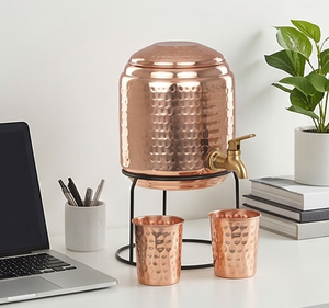 Fontaine à eau en cuivre haut de gamme avec couvercle, finition martelée, distributeur de boissons en métal vintage pour la maison et la cuisine - Product Image 4