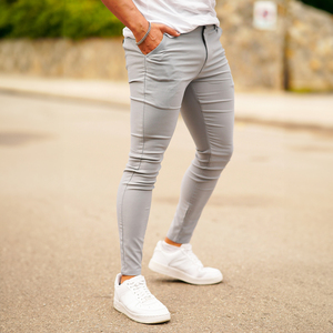 Pantalones de Hombre Slim Fit de Sarga Ajustados Estilo Casual con Frente Plano, Cierre con Cordón y Logo en la Cintura, Pierna Larga - Product Image 6